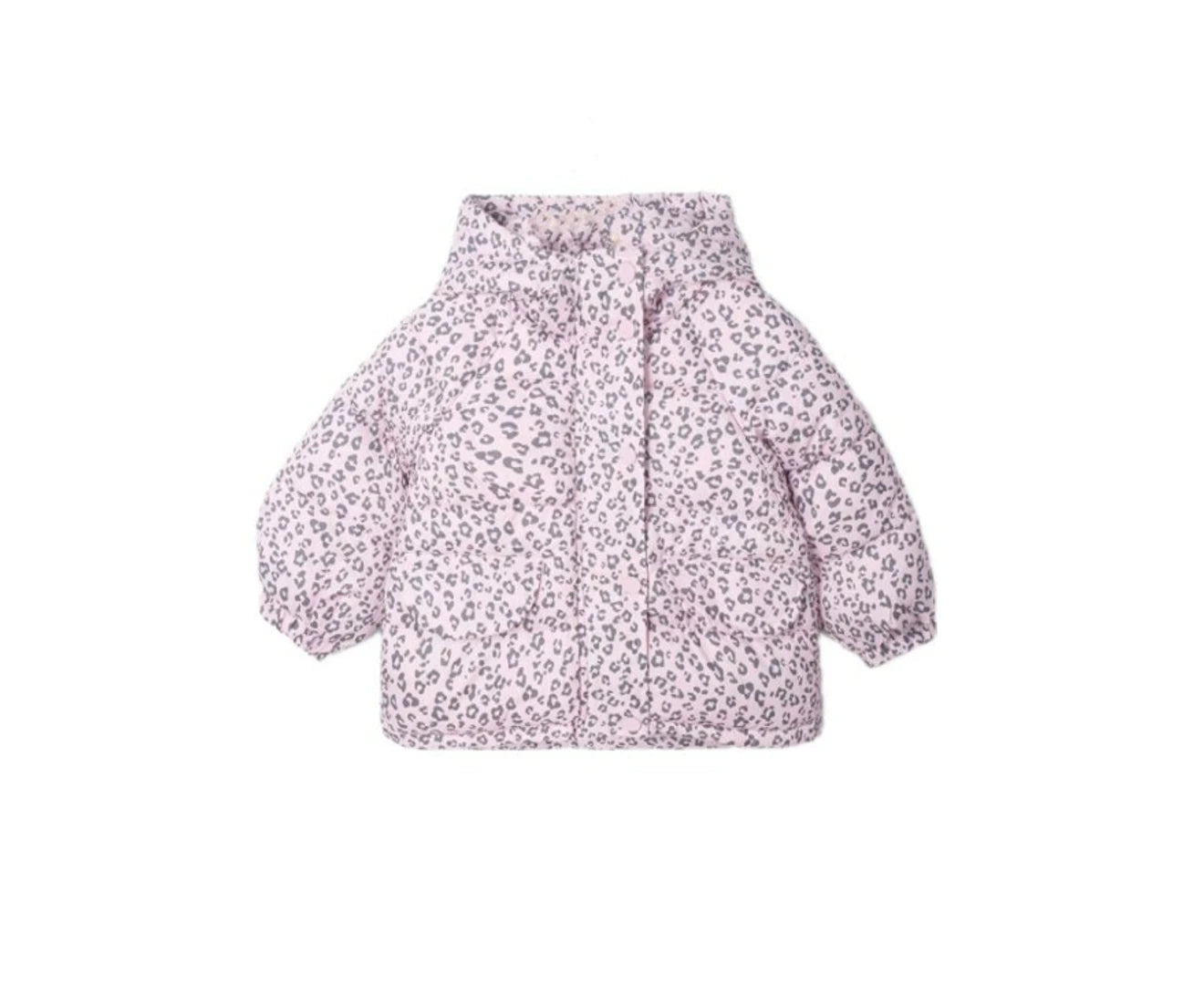GIRLS LILAC LEOPARD HOODED PUFFER JACKET - LILAC
