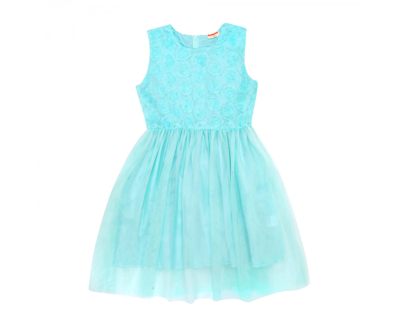 JUNIOR GIRLS 3D FLOWER MESH TULLE DRESS - AQUA