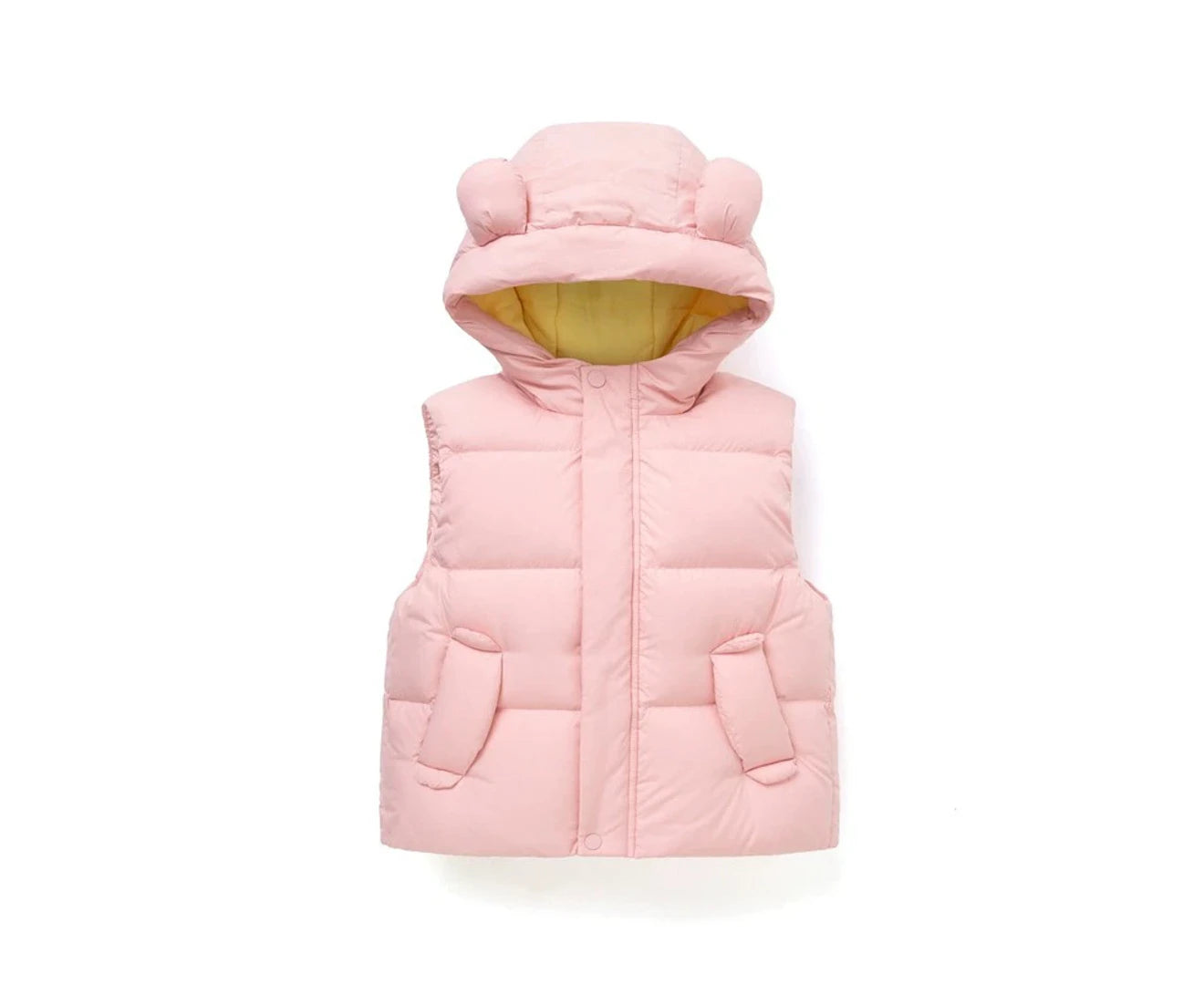 KIDS BEAR HOODED PUFFER VEST - PINK