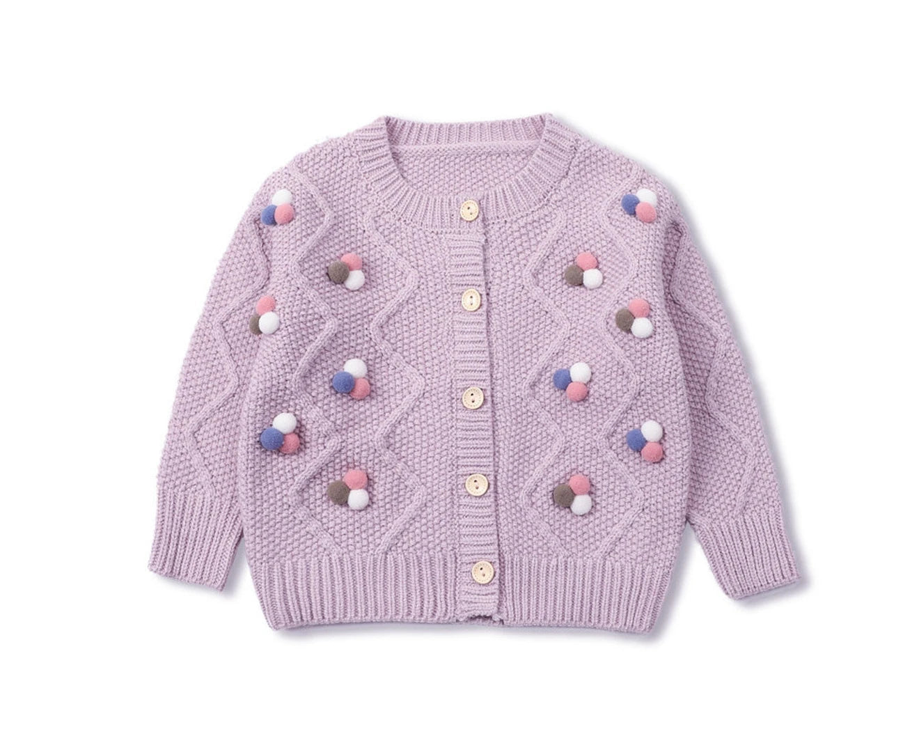 GIRLS POM POM CARDIGAN - LILAC