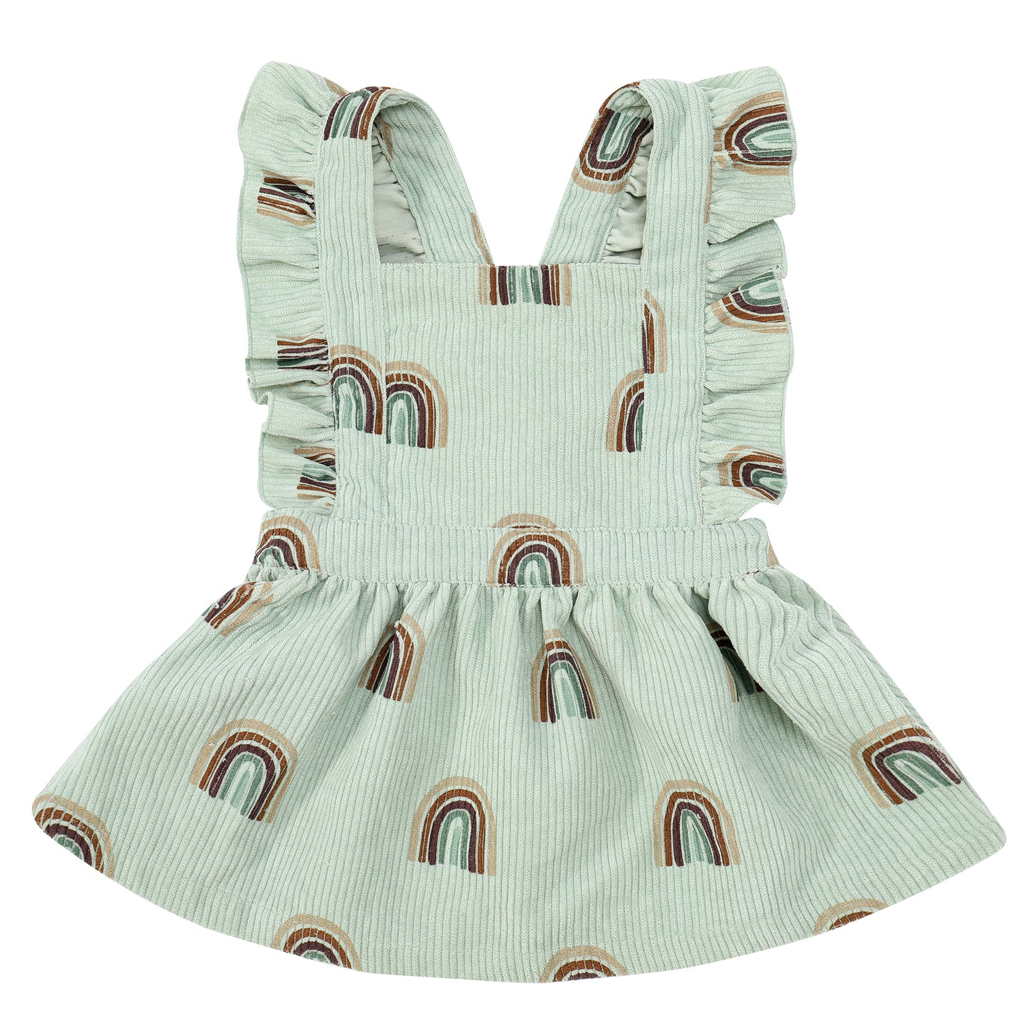 JUNIOR GIRLS RAINBOW CORDUROY PINAFORE DRESS - GREEN