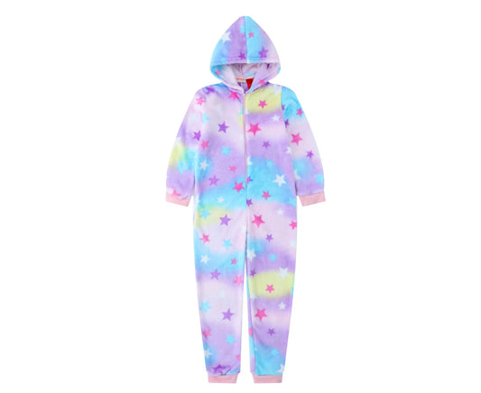 KIDS STAR RAINBOW FLEECE HOODED ONESIE