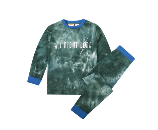 JUNIOR BOYS ALL NIGHT LONG TIE DYE L S PYJAMA SET - GREEN