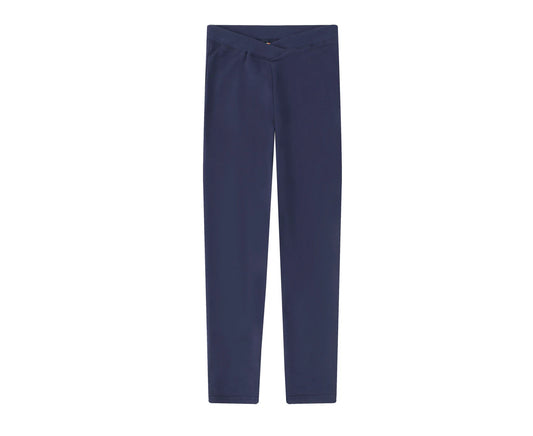 GIRLS COTTON SPANDEX JERSEY CROSS WAIST SCHOOL LEGGING - NAVY