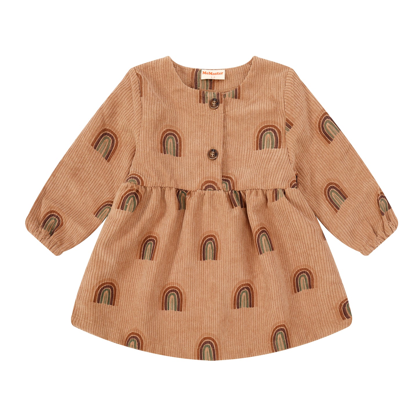 JUNIOR GIRLS RAINBOW CORDUROY LONG SLEEVE DRESS BROWN