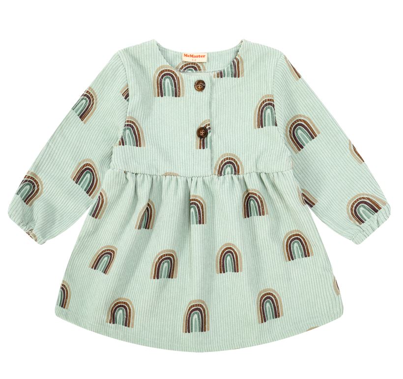 JUNIOR GIRLS RAINBOW CORDUROY LONG SLEEVE DRESS GREEN