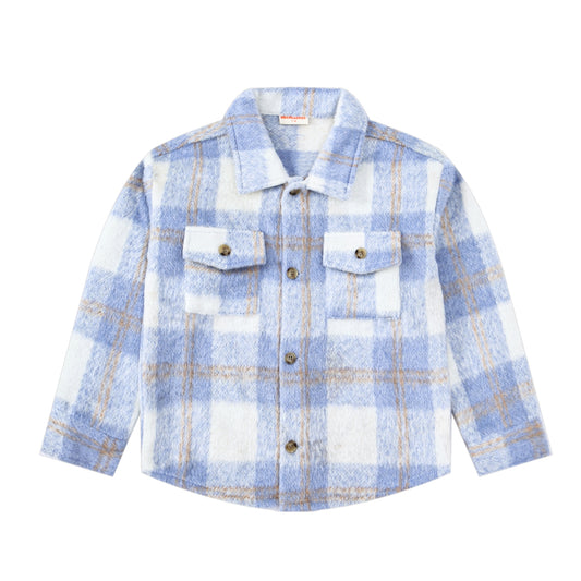 JUNIOR KIDS WOOL-LIKE CHECK JACKET-BLUE