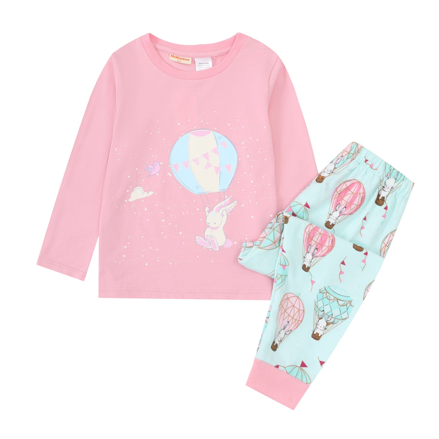 Junior Girls Pink Bunny Jersey Top + Flannel Pants PJ Set