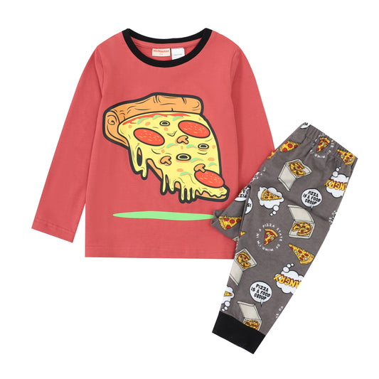 Teen Boys Pizza Jersey Top + Flannel Pants PJ Set