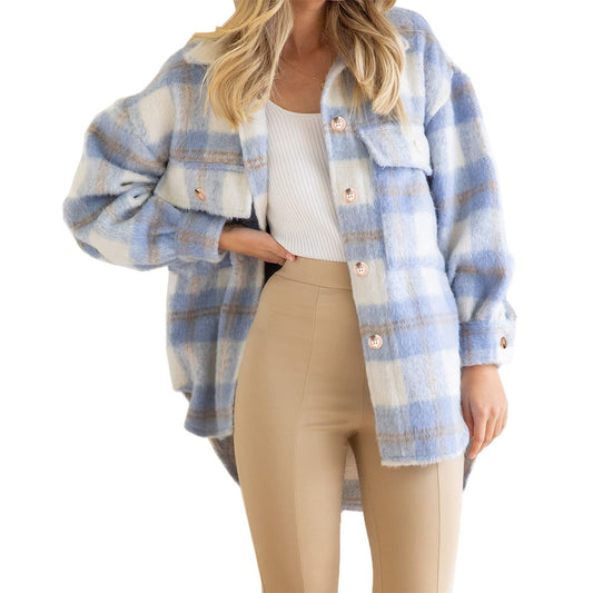 ADULTS WOOL-LIKE CHECK JACKET-BLUE